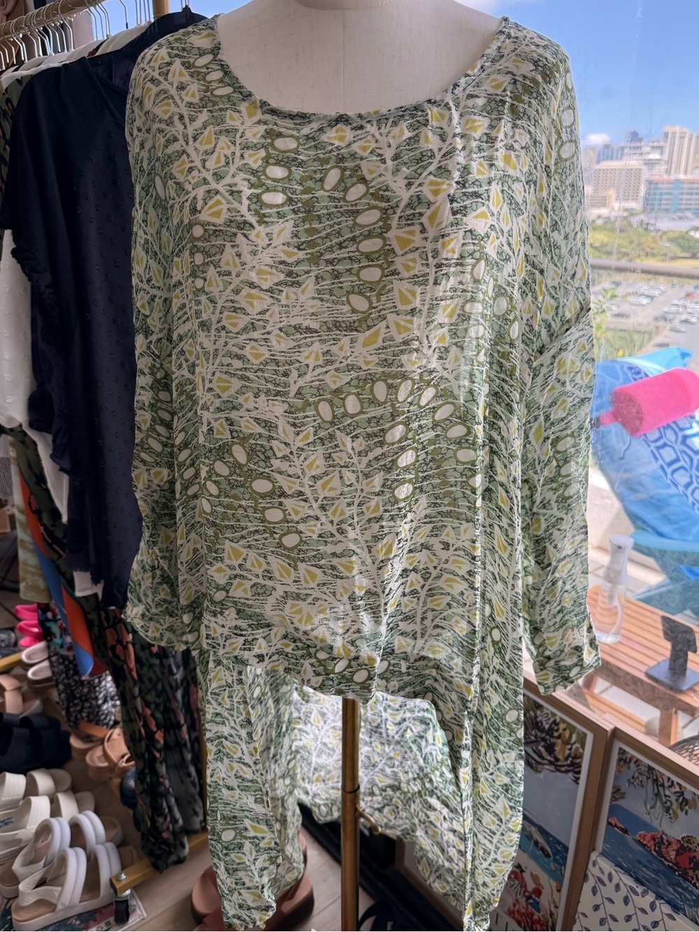 SIMPLE Suzanne Betro 2X Green Patterned Blouse